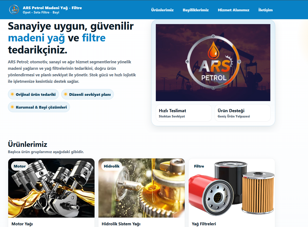 Madeni Yağ Tedariği - Kurumsal Portfolyo Web Sitesi